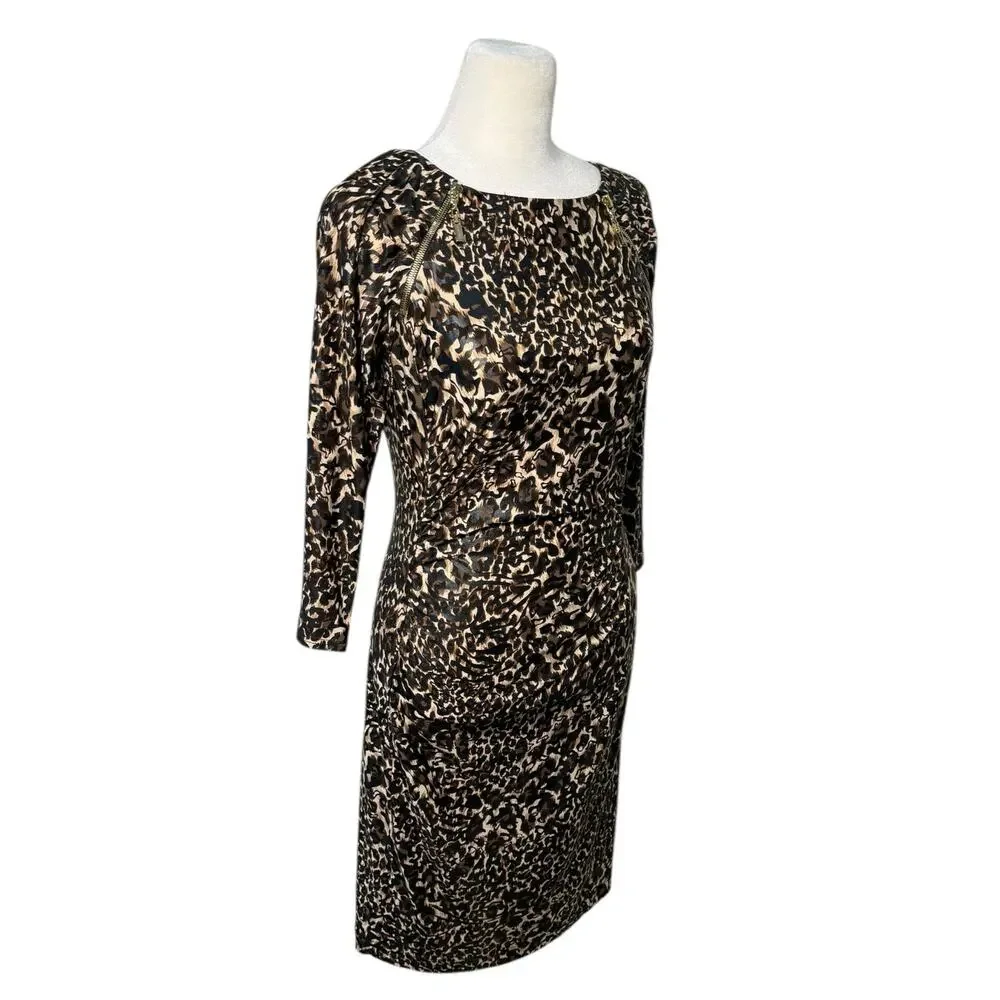 Joseph Ribkoff‎ Animal Print Dress Women Size 2 Ruched Bodycon Fran Fine Style